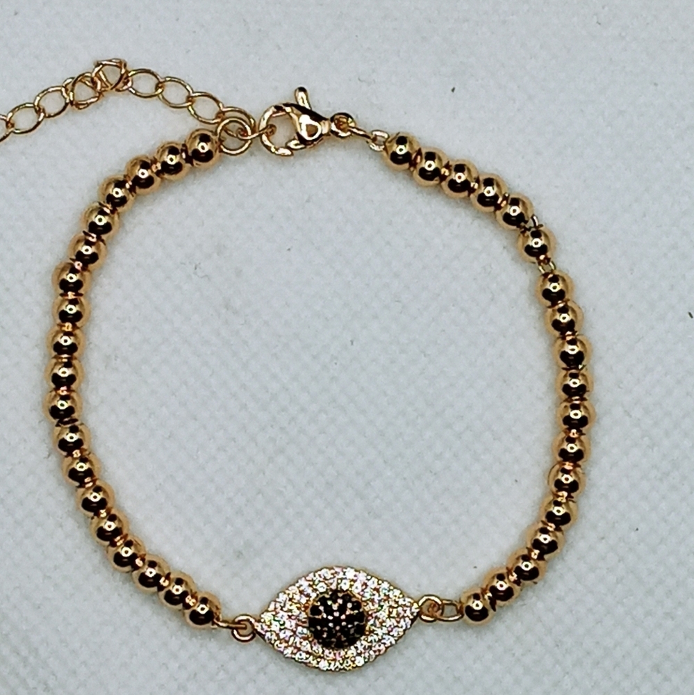 14kt gold filled bracelet with iced evil eye